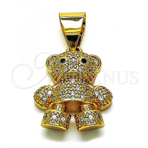 Oro Laminado Fancy Pendant, Gold Filled Style Teddy Bear Design, with White Micro Pave, Polished, Golden Finish, 05.342.0102