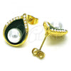 Oro Laminado Stud Earring, Gold Filled Style Teardrop Design, with Ivory Pearl, Green Enamel Finish, Golden Finish, 02.379.0027.1