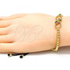 Oro Laminado Fancy Bracelet, Gold Filled Style Infinite and Ball Design, with Multicolor Cubic Zirconia, Polished, Golden Finish, 03.341.0031.11