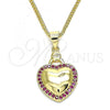 Oro Laminado Pendant Necklace, Gold Filled Style Heart Design, with Ruby Micro Pave, Polished, Golden Finish, 04.156.0320.1.20