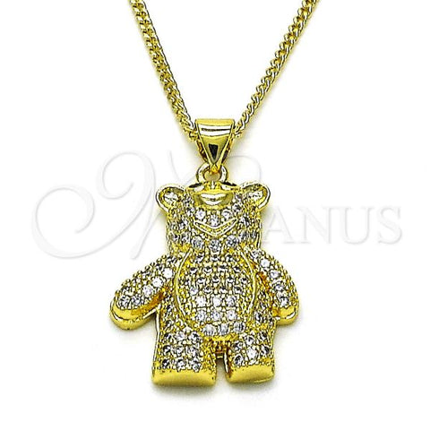 Oro Laminado Pendant Necklace, Gold Filled Style Teddy Bear Design, with White and Black Micro Pave, Polished, Golden Finish, 04.381.0021.18
