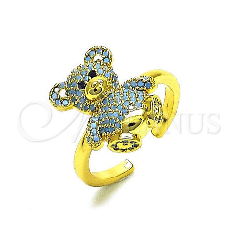 Oro Laminado Multi Stone Ring, Gold Filled Style Teddy Bear Design, with Turquoise and Black Micro Pave, Polished, Golden Finish, 01.341.0112.3
