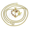Oro Laminado Pendant Necklace, Gold Filled Style Heart and Butterfly Design, with Garnet and White Cubic Zirconia, Polished, Golden Finish, 04.195.0014.1.20