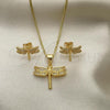 Oro Laminado Earring and Pendant Adult Set, Gold Filled Style Dragon-Fly Design, with White Micro Pave, Polished, Golden Finish, 10.342.0119