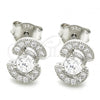 Sterling Silver Stud Earring, with White Cubic Zirconia, Polished, Rhodium Finish, 02.369.0008