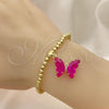 Oro Laminado Fancy Bracelet, Gold Filled Style Expandable Bead and Butterfly Design, with Fuchsia Crystal and White Micro Pave, Polished, Golden Finish, 03.341.0112.2.07