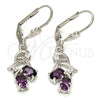 Rhodium Plated Dangle Earring, Cherry Design, with Amethyst and White Cubic Zirconia, Polished, Rhodium Finish, 02.205.0049.8