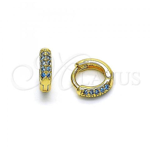 Oro Laminado Huggie Hoop, Gold Filled Style with Aqua Blue Micro Pave, Polished, Golden Finish, 02.195.0111.8.10