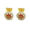 Oro Laminado Stud Earring, Gold Filled Style Flower Design, with Garnet and White Cubic Zirconia, Polished, Golden Finish, 02.310.0021.1