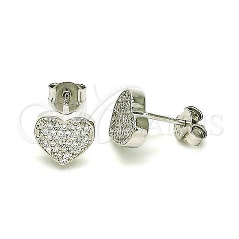 Sterling Silver Stud Earring, Heart Design, with White Cubic Zirconia, Polished, Rhodium Finish, 02.369.0001