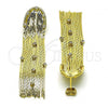 Oro Laminado Long Earring, Gold Filled Style with White Crystal, Diamond Cutting Finish, Golden Finish, 02.341.0142