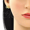 Oro Laminado Stud Earring, Gold Filled Style Infinite Design, with White Micro Pave, Polished, Golden Finish, 02.156.0529