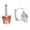 Rhodium Plated Leverback Earring, Butterfly Design, with Rose Peach Swarovski Crystals, Polished, Rhodium Finish, 02.239.0011.1