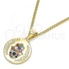 Oro Laminado Pendant Necklace, Gold Filled Style Hand of God Design, with Multicolor Micro Pave, Polished, Golden Finish, 04.156.0307.2.20