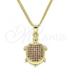 Oro Laminado Pendant Necklace, Gold Filled Style Turtle Design, with Garnet Micro Pave, Polished, Golden Finish, 04.344.0025.1.20