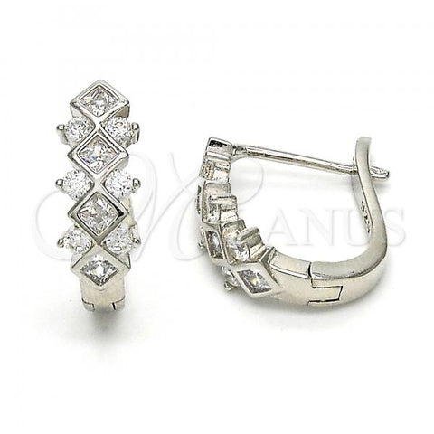 Sterling Silver Huggie Hoop, with White Cubic Zirconia, Polished, Rhodium Finish, 02.286.0002.15