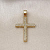 Oro Laminado Religious Pendant, Gold Filled Style Cross Design, with White Micro Pave, Polished, Golden Finish, 05.342.0074