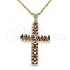 Oro Laminado Pendant Necklace, Gold Filled Style Cross Design, with Garnet Cubic Zirconia, Polished, Golden Finish, 04.284.0028.1.20