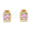 Oro Laminado Stud Earring, Gold Filled Style with Pink Cubic Zirconia, Polished, Golden Finish, 02.213.0235.2