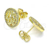 Oro Laminado Stud Earring, Gold Filled Style Love Design, with White Micro Pave, Polished, Golden Finish, 02.156.0562