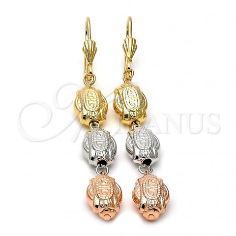 Oro Laminado Long Earring, Gold Filled Style Diamond Cutting Finish, Tricolor, 5.116.016