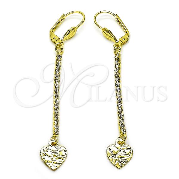 Oro Laminado Long Earring, Gold Filled Style Heart Design, with  Cubic Zirconia, Golden Finish, 5.084.010