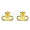 Oro Laminado Stud Earring, Gold Filled Style Infinite Design, with White Micro Pave, Polished, Golden Finish, 02.156.0529