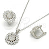 Sterling Silver Earring and Pendant Adult Set, with White Cubic Zirconia and White Micro Pave, Polished, Rhodium Finish, 10.175.0036