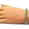 Oro Laminado Tennis Bracelet, Gold Filled Style Heart Design, with Green Cubic Zirconia, Polished, Golden Finish, 03.284.0058.2.07