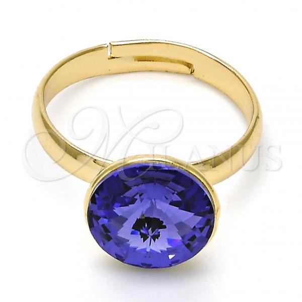 Oro Laminado Multi Stone Ring, Gold Filled Style with Tanzanite Swarovski Crystals, Polished, Golden Finish, 01.239.0001.8 (One size fits all)