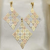 Oro Laminado Earring and Pendant Adult Set, Gold Filled Style Tricolor, 5.043.001