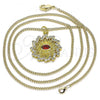 Oro Laminado Pendant Necklace, Gold Filled Style Evil Eye Design, with White Micro Pave and Garnet Cubic Zirconia, Polished, Golden Finish, 04.313.0049.1.20