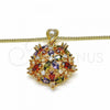 Oro Laminado Pendant Necklace, Gold Filled Style Flower Design, with Multicolor Cubic Zirconia, Polished, Golden Finish, 04.346.0009.1.20