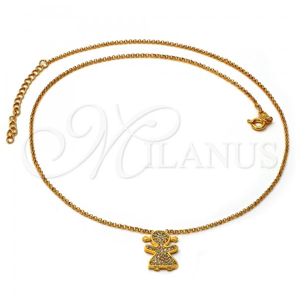 Oro Laminado Pendant Necklace, Gold Filled Style Little Girl Design, with White Micro Pave, Golden Finish, 04.91.0002