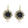 Oro Laminado Leverback Earring, Gold Filled Style Flower Design, with Black and White Cubic Zirconia, Polished, Golden Finish, 5.125.005