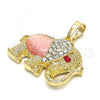 Oro Laminado Fancy Pendant, Gold Filled Style Elephant Design, with Garnet and White Crystal, Polished, Golden Finish, 05.213.0042