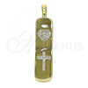 Oro Laminado Fancy Pendant, Gold Filled Style Heart and Cross Design, with White Micro Pave, Polished, Golden Finish, 05.342.0041