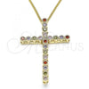 Oro Laminado Pendant Necklace, Gold Filled Style Cross Design, with Multicolor Cubic Zirconia, Polished, Golden Finish, 04.284.0025.3.20