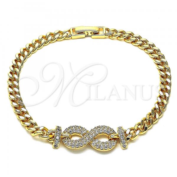 Oro Laminado Fancy Bracelet, Gold Filled Style Infinite Design, with White Micro Pave, Polished, Golden Finish, 03.283.0207.07