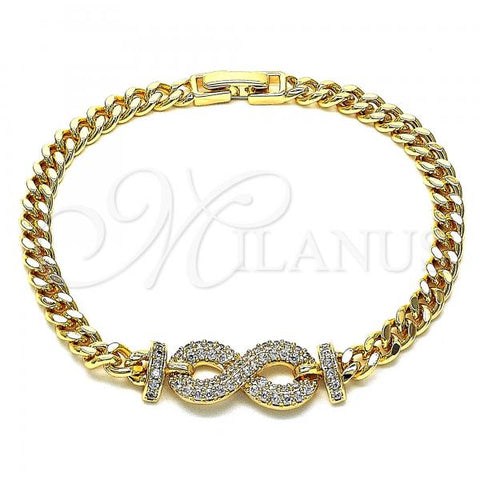 Oro Laminado Fancy Bracelet, Gold Filled Style Infinite Design, with White Micro Pave, Polished, Golden Finish, 03.283.0207.07