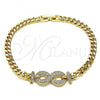 Oro Laminado Fancy Bracelet, Gold Filled Style Infinite Design, with White Micro Pave, Polished, Golden Finish, 03.283.0207.07