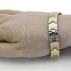 Stainless Steel Solid Bracelet, Polished, Two Tone, 03.114.0312.08