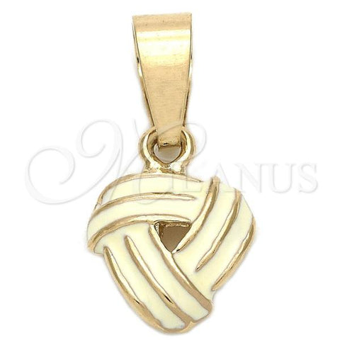 Oro Laminado Fancy Pendant, Gold Filled Style Love Knot Design, White Enamel Finish, Golden Finish, 05.163.0059