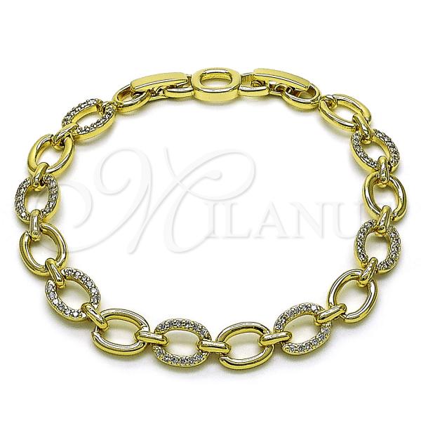 Oro Laminado Tennis Bracelet, Gold Filled Style Rolo Design, with White Cubic Zirconia, Polished, Golden Finish, 03.213.0332.07