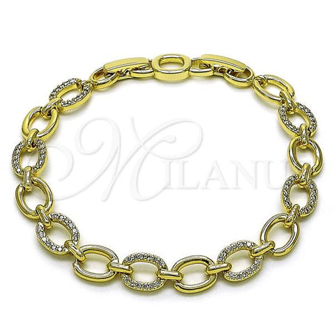 Oro Laminado Tennis Bracelet, Gold Filled Style Rolo Design, with White Cubic Zirconia, Polished, Golden Finish, 03.213.0332.07