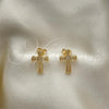Oro Laminado Stud Earring, Gold Filled Style Cross Design, with White Micro Pave, Polished, Golden Finish, 02.342.0252