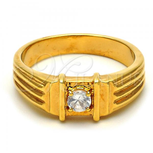 Oro Laminado Mens Ring, Gold Filled Style Solitaire Design, with White Cubic Zirconia, Polished, Golden Finish, 5.175.028.08 (Size 8)