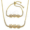 Oro Laminado Necklace and Bracelet, Gold Filled Style Flower Design, with White Cubic Zirconia, Polished, Golden Finish, 06.221.0021