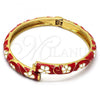 Oro Laminado Individual Bangle, Gold Filled Style Flower Design, Red Enamel Finish, Golden Finish, 07.246.0006.7.05 (06 MM Thickness, Size 5 - 2.50 Diameter)