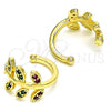 Oro Laminado Earcuff Earring, Gold Filled Style Leaf Design, with White Micro Pave, Polished, Golden Finish, 02.210.0729.1